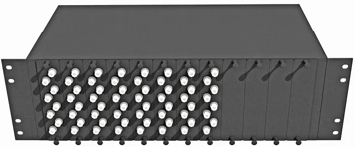 Кросс оптический стоечный TopLAN КРС-Top-3U-64FC/U-OM2-BK 19", 64 FC/UPC адаптеров, многомодовый (50/125), 3U, черный, укомплектованный