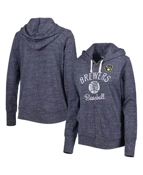 Женская темно-синяя толстовка с молнией во всю длину Milwaukee Brewers Training Camp Tri-Blend Touch, темно-синий