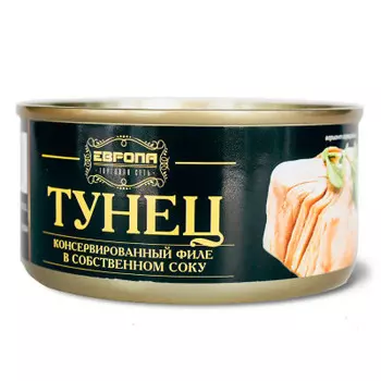 Тунец филе кусок Европа в собственном соку 185г
