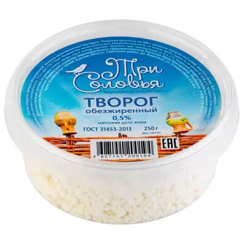 Творог 250г 0,5% банка Три Соловья