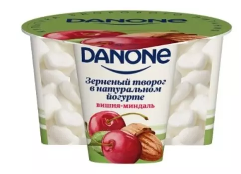 Творог данон 150 г 5% зерненый в йогурте вишня миндаль