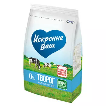 Творог искренне ваш 200 г обезжиренный рассыпчатый пакет