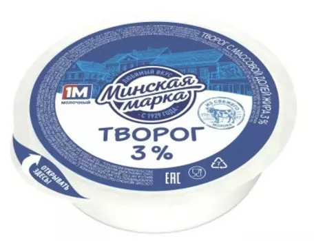 Творог минская марка 355г 3% шайба