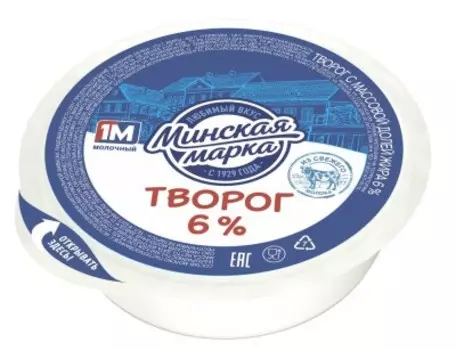 Творог минская марка 355г 6% шайба