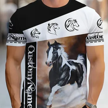 3D Majestic Horse Printing Round Neck Street Fashion T-Shirt Трехмерная печать Horse Мужская креативная футболка с короткими рукавами S