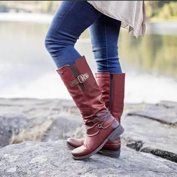 Sagit Knight Boots Женская обувь Зимние и осенние длинные сапоги на платформе с пряжкой ремня 35 чёрный