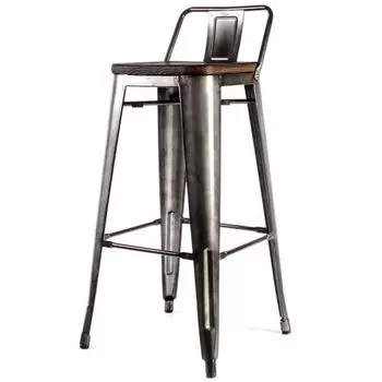 Барный стул Tolix Bar Stool 75 Backed Wood Silver