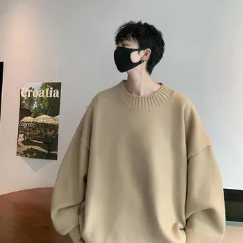Весенне-осенний свитер с круглым вырезом для мужчин Ins Trendy Brand Loose Lazy Solid Color Knitted Sweeper Casual Thread Coat M белый