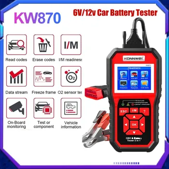 KONNWEI KW870 6 В 12 В автомобильный мотоцикл аккумуляторный тестер OBD2 диагностический инструмент сканер 2 в 1 тестовые инструменты для зарядки и проворачивания автомобиля красный
