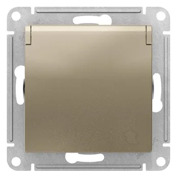 Розетка Schneider Electric ATN000546 AtlasDesign, с заземлением, со шторками, с крышкой, 16А, IP20, механизм, шампань
