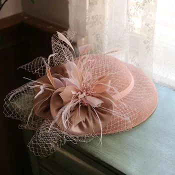Женская шляпа Sinamay Fascinator с большими полями, коктейльная свадебная вечеринка, церковный головной убор, модные головные уборы, официальные аксессуары для волос с цветком diameter about 30cm
