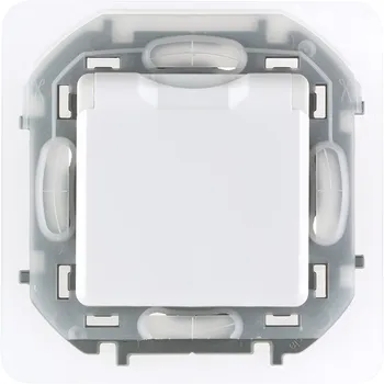 Розетка Legrand Inspiria, скрытый монтаж, однопостовая, с з/к, со шторками, с крышкой, 16A, механизм с накладкой и суппортом, IP44, белый (673740)