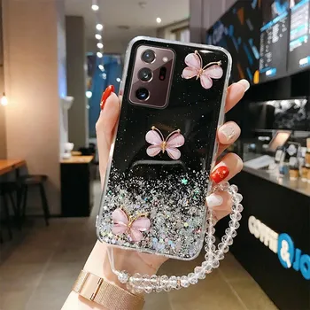 Роскошный блестящий силиконовый чехол для телефона с ремешком для Samsung S23 S22 Ultra S21 S20 FE S10 A14 A24 A34 A54 A13 A23 A33 A53 A12 A32 A52/iphone 15 13 14 iphone 6 6s белый