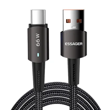 Кабель Essager USB Type C PD66W Кабель для быстрой зарядки Кабель для передачи данных мобильного телефона для Samsung Huawei Xiaomi Mi Redmi USB-провод для сотового телефона 0.5m чёрный