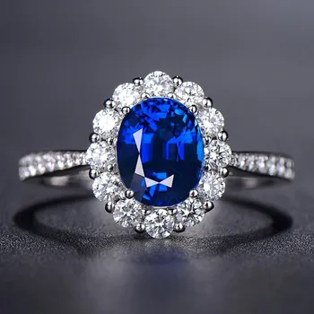 Gica Gem из стерлингового серебра 925 пробы, синее овальное классическое кольцо для женщин, тонкий темперамент, высококачественное ювелирное изделие, подарок 5 синий