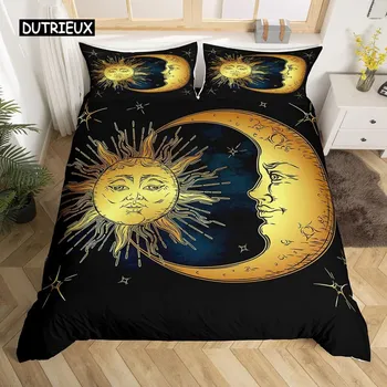 Комплект постельного белья Mandala с завязками на постельном белье Sun and Moon в экзотическом стиле, черно-белый, с ботаническим и цветочным узором, из полиэстера EU single(135x200cm)