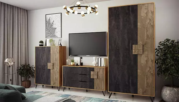Гостиная Макао 1 Эвок Прибрежный Угольный камень/Ржавый камень 3420*500*2100