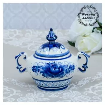 Сахарница, гжель, фарфор, автор маланина, 15х18 см