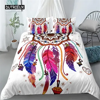 Пододеяльник Dream Catcher для девочек, для взрослых, богемный узор с рисунком мандалы и перьев, постельное белье из микрофибры, покрывало для спальни, декор EU single(135x200cm)