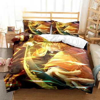 3D Print Agatsuma Zenitsu Anime Demon Slayer Bedding Set Single Twin Full Queen King Size Bed Set Adult Kid Bedroom Home Textile EU Twin 135x200cm