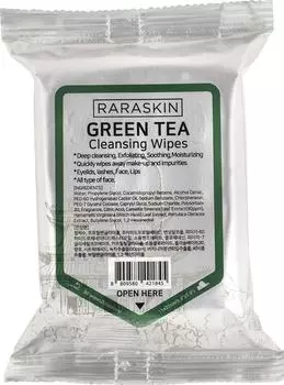 Cалфетки для лица Raraskin очищающие с экстрактом зеленого чая 30шт