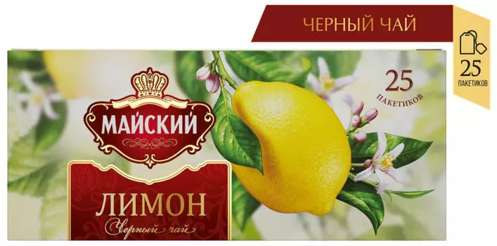 Чай черный Майский Лимон 25*1.5г - Vprok.ru Перекрёсток