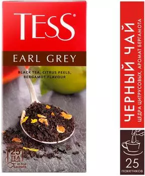 Чай черный Tess Эрл Грей с цедрой цитрусовых и ароматом бергамота 25*1.6г