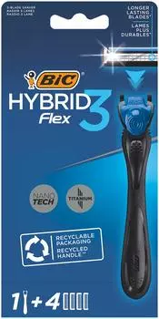 Бритва Bic Flex3 Hybrid со сменными кассетами 1шт+4 кассеты