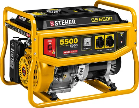 Электрогенератор STEHER GS-6500, однофазный, синхронный, бензиновый, 15 л.с., 5.5кВт, 2xEURO 16A