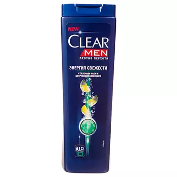 Шампунь для волос CLEAR MEN ЭНЕРГИЯ СВЕЖЕСТИ Против перхоти с зеленым чаем и цитрусовой эссенцией мужской 200 мл