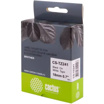 Кассета с наклейками Cactus CS-TZ241, 1.8 см x 8 м, черный на белом, совместимая