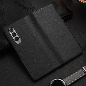 Кожаный чехол-кобура с откидной крышкой для Samsung Z Fold 3 4, обычная кожа, ограниченная серия, цветная полоска с защитой от падения, все включено, корпус из воловьей кожи for Galaxy Z Fold 2 коричневый