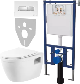 Комплект Унитаз подвесной BelBagno Loto BB070CHR/SC безободковый, с микролифтом + Система инсталляции для унитазов DIWO 4501 + Кнопка смыва DIWO 7320 белая