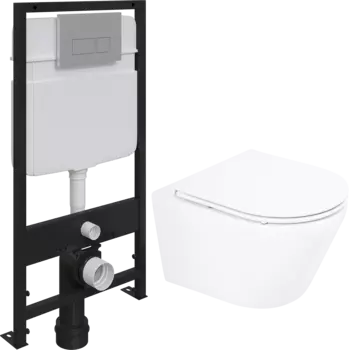 Комплект Унитаз подвесной BelBagno Tre BB8001CHR/SC безободковый, с микролифтом + Система инсталляции для унитазов EWRIKA ProLT 0026-2020 + Кнопка смыва EWRIKA 0040 хром матовый