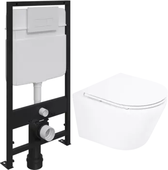 Комплект Унитаз подвесной BelBagno Tre BB8001CHR/SC безободковый, с микролифтом + Система инсталляции для унитазов EWRIKA ProLT 0026-2020 + Кнопка смыва EWRIKA 0042 белая