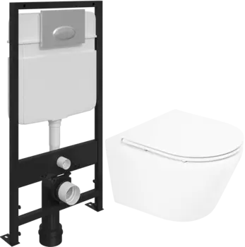 Комплект Унитаз подвесной BelBagno Tre BB8001CHR/SC безободковый, с микролифтом + Система инсталляции для унитазов EWRIKA ProLT 0026-2020 + Кнопка смыва EWRIKA 0050 хром матовый