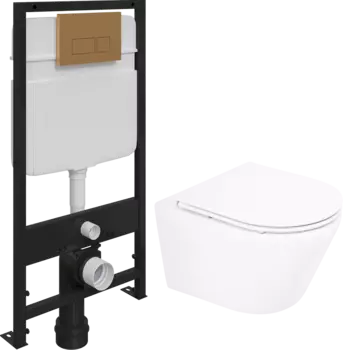 Комплект Унитаз подвесной BelBagno Tre BB8001CHR/SC + Система инсталляции для унитазов EWRIKA ProLT 0026-2020 + Кнопка смыва EWRIKA 0043 золото матов