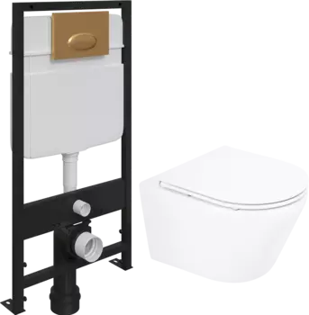 Комплект Унитаз подвесной BelBagno Tre BB8001CHR/SC + Система инсталляции для унитазов EWRIKA ProLT 0026-2020 + Кнопка смыва EWRIKA 0053 золото матов