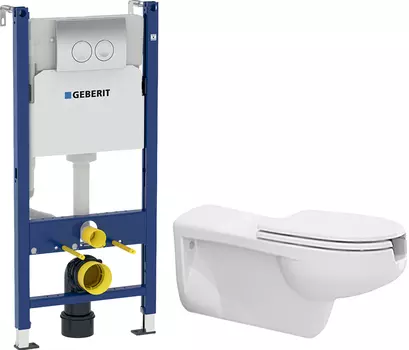Комплект Унитаз подвесной Bocchi Care&amp;Confort 2011-001-0129 глянцевый белый, с микролифтом + Система инсталляции для унитазов Geberit UP100 458.124.21.1S с кнопкой смыва хром