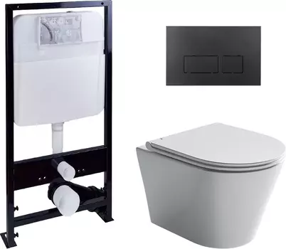 Комплект Унитаз подвесной Ceramica Nova Forma CN3011 + Система инсталляции EWRIKA ProLT 0026-2020 + Кнопка смыва EWRIKA 0044 черная матовая