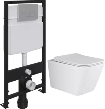 Комплект Унитаз подвесной Ceramica Nova Metric CN3007 безободковый, с микролифтом + Система инсталляции для унитазов EWRIKA ProLT 0026-2020 + Кнопка смыва EWRIKA 0040 хром матовый