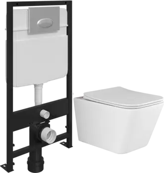 Комплект Унитаз подвесной Ceramica Nova Metric CN3007 безободковый, с микролифтом + Система инсталляции для унитазов EWRIKA ProLT 0026-2020 + Кнопка смыва EWRIKA 0050 хром матовый