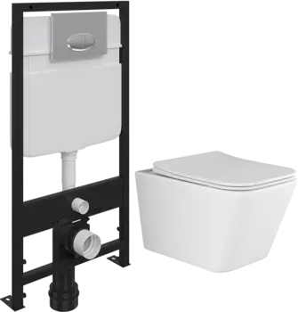 Комплект Унитаз подвесной Ceramica Nova Metric CN3007 безободковый, с микролифтом + Система инсталляции для унитазов EWRIKA ProLT 0026-2020 + Кнопка смыва EWRIKA 0051 хром