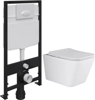 Комплект Унитаз подвесной Ceramica Nova Metric CN3007 безободковый, с микролифтом + Система инсталляции для унитазов EWRIKA ProLT 0026-2020 + Кнопка смыва EWRIKA 0052 белая