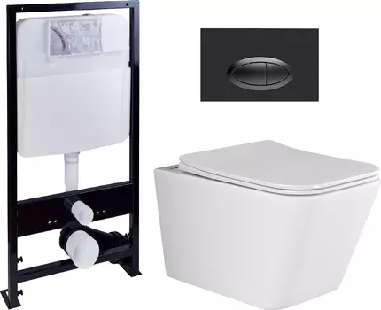 Комплект Унитаз подвесной Ceramica Nova Metric Rimless CN3007 с микролифтом, безободковый + Система инсталляции EWRIKA ProLT 0026-2020 + Кнопка смыва EWRIKA 0054 черная матовая