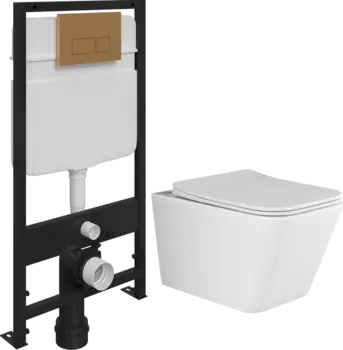 Комплект Унитаз подвесной Ceramica Nova Metric Rimless CN3007 + Система инсталляции для унитазов EWRIKA ProLT 0026-2020 + Кнопка смыва EWRIKA 0043 золото матовое