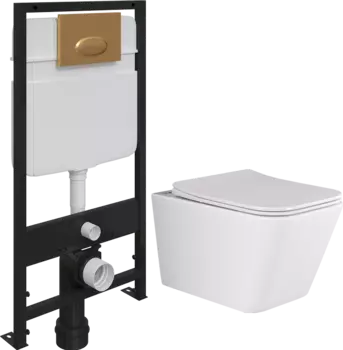 Комплект Унитаз подвесной Ceramica Nova Metric Rimless CN3007 + Система инсталляции для унитазов EWRIKA ProLT 0026-2020 + Кнопка смыва EWRIKA 0053 золото матовое