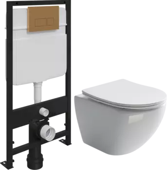 Комплект Унитаз подвесной Ceramica Nova Metropol CN4002 + Система инсталляции для унитазов EWRIKA ProLT 0026-2020 + Кнопка смыва EWRIKA 0043 золото матовое