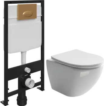 Комплект Унитаз подвесной Ceramica Nova Metropol CN4002 + Система инсталляции для унитазов EWRIKA ProLT 0026-2020 + Кнопка смыва EWRIKA 0053 золото матовое
