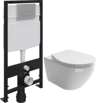 Комплект Унитаз подвесной Ceramica Nova Pearl CN8001 с микролифтом + Система инсталляции для унитазов EWRIKA ProLT 0026-2020 + Кнопка смыва EWRIKA 0040 хром матовый